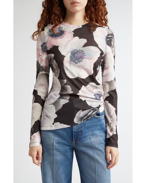 Stine Goya Floral Asymmetric Jersey Top - Gray