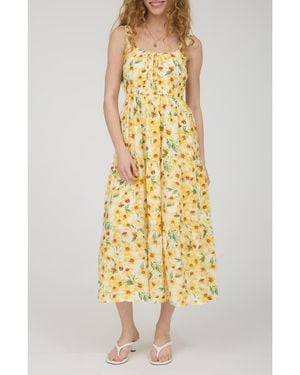 AUGUST SKY Tiered Midi Dress - Metallic