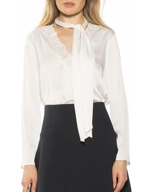 Alexia Admor Vienne Lace Trim Tie Neck Blouse - White