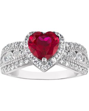 FZN Sterling Lab Grown Ruby Heart Ring - Red