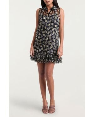 Cinq À Sept Brisbane Tossed Poppies Floral Print Silk Chiffon Minidress - Black