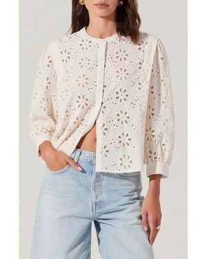 Astr Savanna Cotton Eyelet Top - Gray