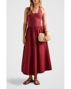 EVER NEW Margot Mixed Media Halter Neck Dress - Red