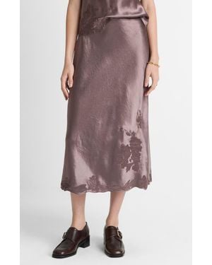 Vince Embroidered Satin Maxi Slip Skirt - Brown