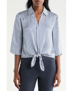 Pleione Print Tie Front Shirt - Blue