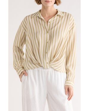 DR2 by Daniel Rainn Long Sleeve Twist Front Button-Up Shirt - Natural