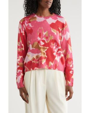 Nicole Miller Floral Crewneck Crop Sweater - Red