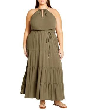 City Chic Stacey Keyhole Tiered Maxi Dress - Green