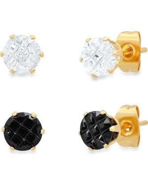 Steeltime Set Of 2 Simulated Diamond Stud Earrings - Metallic