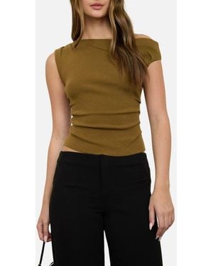 Blu Pepper Asymmetrical Rib Top - Brown
