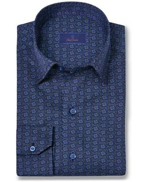 David Donahue Classic Fit Geometric Dress Shirt - Blue