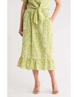 Tahari Ruffle Hem Cotton Poplin Skirt - Yellow