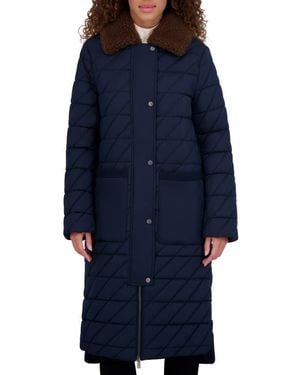 Andrew Marc Maxine Quilted Coat With Faux Shearling Collar - Blue