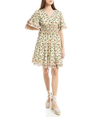 Max Studio Short Bell Sleeve Fit & Flare Dress - Natural