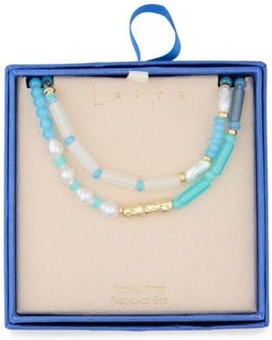 Leith Two-Row Beaded Necklace - Blue