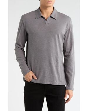 Vince Johnny Collar Long Sleeve Knit Top - Gray