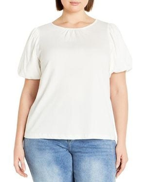 City Chic Leona Puff Sleeve Top - White
