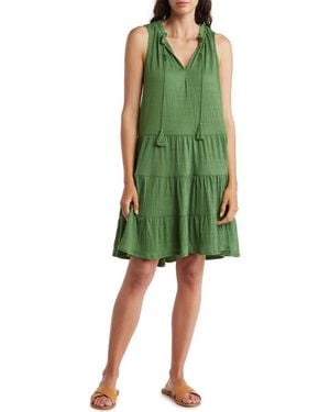 Max Studio Tassel Tie Sleeveless Tiered Shift Dress - Green