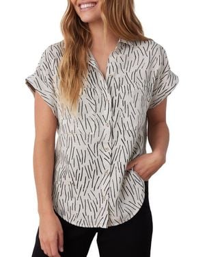 Cloth & Stone Print Linen Button-Up Shirt - Gray
