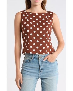 Wayf Polka Dot Linen Blend Tank - Brown
