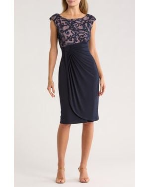 Connected Apparel Embellished Cocktail Dress - Blue