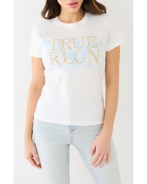 True Religion Crystal Embellished Cotton Logo T-Shirt - White