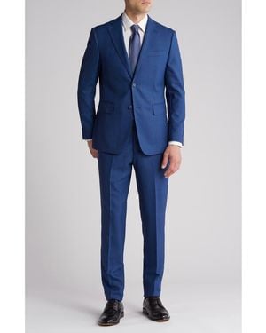 English Laundry Plaid Trim Fit Wool Blend Two-Piece Suit - Blue