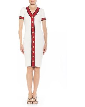Alexia Admor Otto V-Neck Short Sleeve Ribbed Sweater Dress - Red