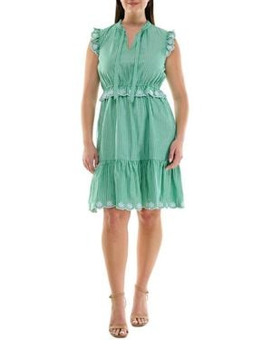 Nanette Lepore Embroidered Eyelet Ruffle Cap Sleeve Cotton Dress - Green