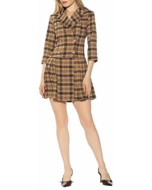 Alexia Admor Jacki Plaid 3/4 Sleeve Blazer Dress - Natural
