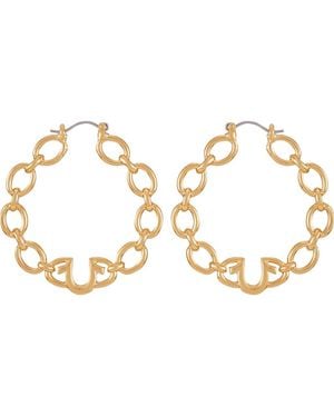 True Religion Horseshoe Logo Chain Hoop Earrings - Metallic