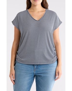 Max Studio Stripe Cap Sleeve Cinch Side T-Shirt - Gray