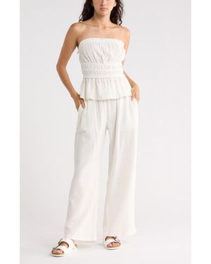 Abound Strapless Ruffle Gauze Top - White