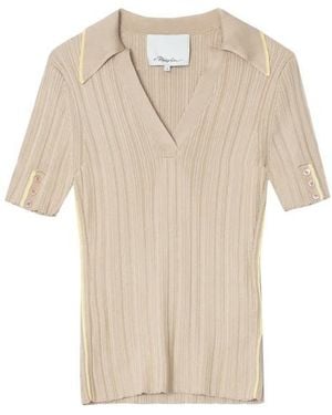 3.1 Phillip Lim Contrast Trim V-Neck Polo - Natural