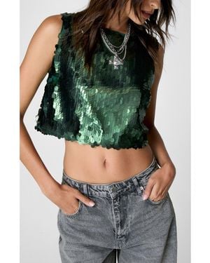 Nasty Gal Disc Sequin Crop Top - Green