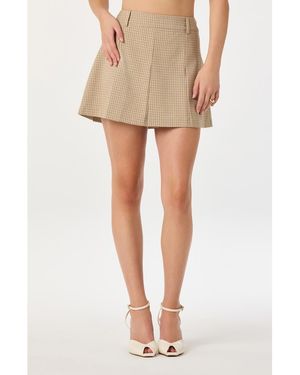 Astr Pleat Plaid Miniskirt - Natural