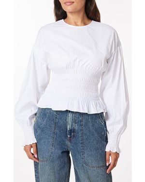 Scotch & Soda Smocked Balloon Sleeve Cotton Peplum Top - White