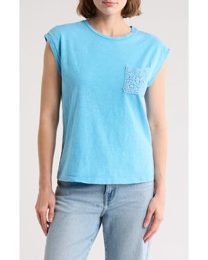 Design History Crochet Pocket Muscle Tank - Blue