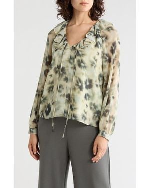 Tahari Ruffle Tie Neck Top - Green