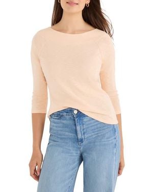 NIC+ZOE Boat Neck Three-Quarter Sleeve Cotton Blend Top - Blue
