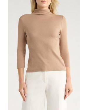 Nordstrom Three-Quarter Sleeve Stretch Pima Cotton Mock Neck T-Shirt - White