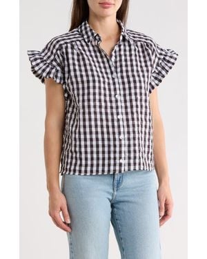 Forgotten Grace Gingham Short Sleeve Seersucker Button-Up Shirt - Multicolor