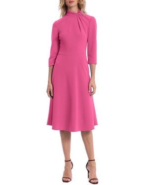Donna Morgan Twist Collar Fit & Flare Dress - Pink