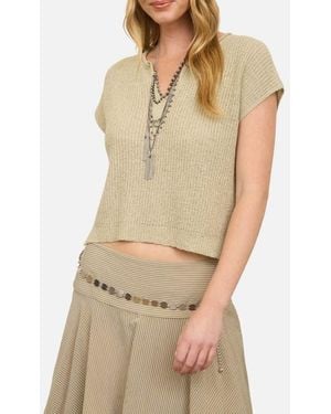 Blu Pepper Batwing Sleeve Split Neck Sweater - Natural
