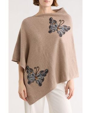 La Fiorentina Butterfly Embroidered Poncho - Brown