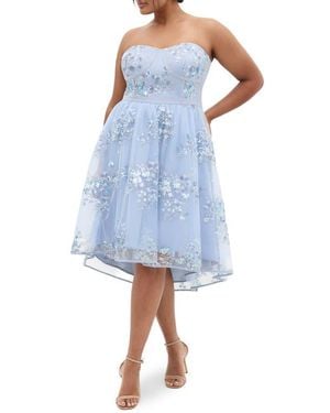 City Chic Ambrosia Sequin Floral Print High-Low Dress - Blue
