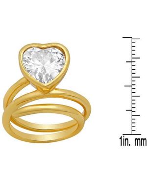 Steeltime 18K Plated Crystal Heart Coiled Band Ring - Metallic