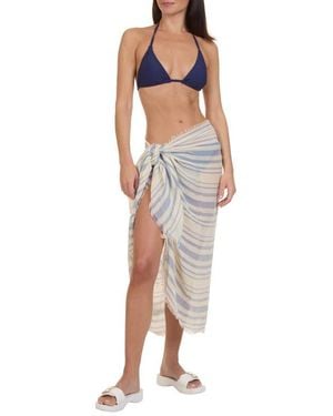 Vince Variegated Stripe Cotton Fringe Scarf - Multicolor