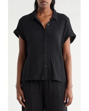 Splendid Cotton Gauze Button-Up Shirt - Black
