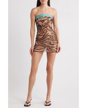 Bella Venice Sheer Cheetah Strapless Minidress - Multicolor